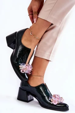 Półbuty Lakierowane|Półbuty Skórzane>Boto Lakierowane Półbuty Mozaika Z Transparentną Ozdobą Zielone Delaver