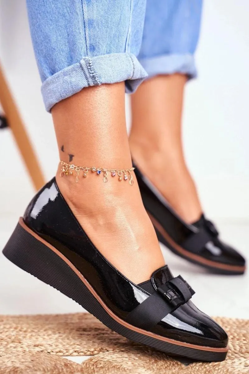 Półbuty Lakierowane>Buty damskie Vinceza Lakierowane Półbuty Na Koturnie VINCEZA 22-10446 Czarne