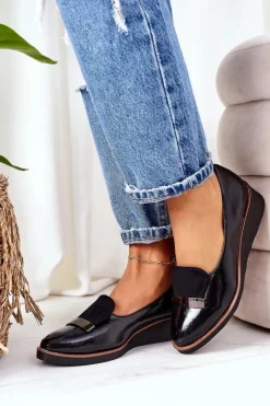 Clearance Boto Lakierowane Półbuty Na Koturnie POTOCKI 12032 Czarne