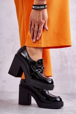 Outlet Boto Lakierowane Półbuty Na Masywnym Słupku Czarne Lemar Jaime Czarny