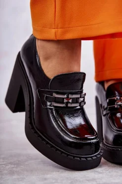 Outlet Boto Lakierowane Półbuty Na Masywnym Słupku Czarne Lemar Jaime Czarny