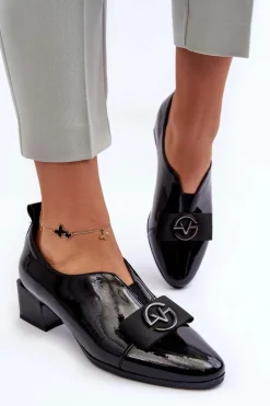 Sale Buty damskie Vinceza Lakierowane Półbuty Na Obcasie Z Ozdobą Czarne Elosa