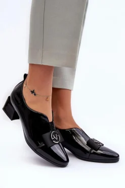 Sale Buty damskie Vinceza Lakierowane Półbuty Na Obcasie Z Ozdobą Czarne Elosa