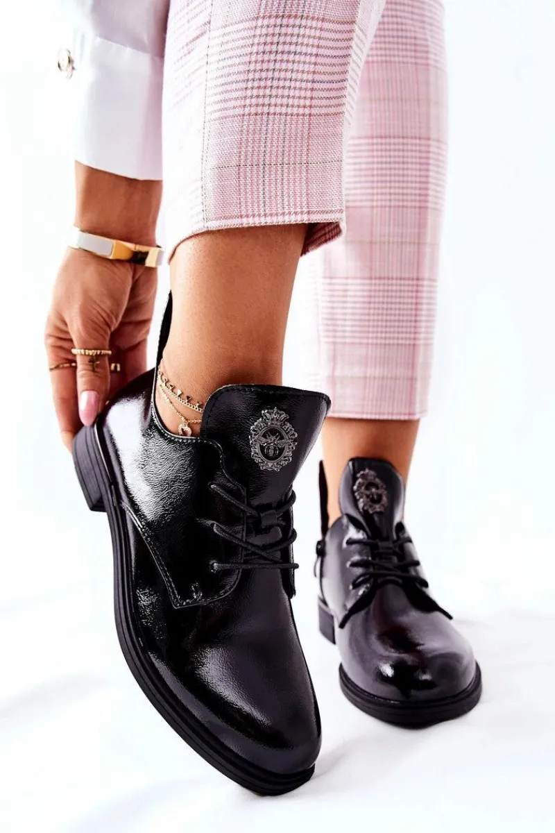 Outlet Buty Sergio Leone Lakierowane Pół Ocieplane PB262 Czarne