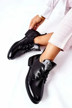 Outlet Buty Sergio Leone Lakierowane Pół Ocieplane PB262 Czarne