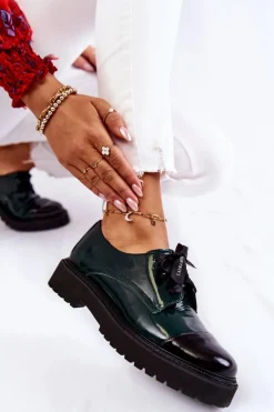 Discount Laura Messi Lakierowane Półbuty Wiązane 2441 Zielone