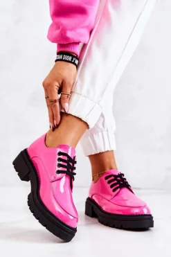 Hot Lakierowane Półbuty Wiązane La.Fi Różowe Joselin Damskie Półbuty Lakierowane