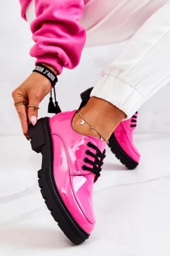 Hot Lakierowane Półbuty Wiązane La.Fi Różowe Joselin Damskie Półbuty Lakierowane