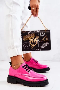 Hot Lakierowane Półbuty Wiązane La.Fi Różowe Joselin Damskie Półbuty Lakierowane