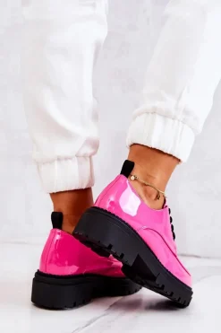 Hot Lakierowane Półbuty Wiązane La.Fi Różowe Joselin Damskie Półbuty Lakierowane