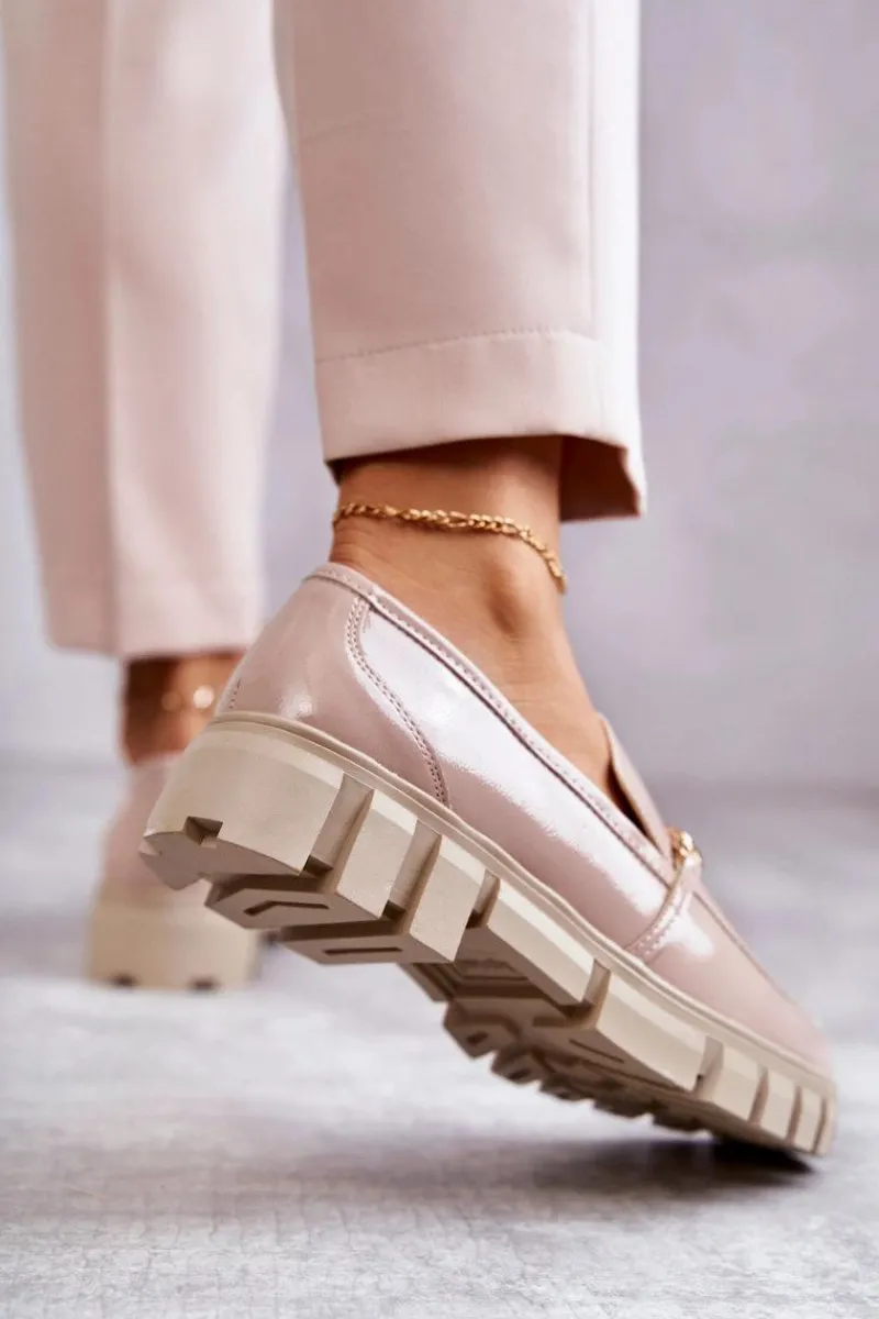 Clearance Lakierowane Półbuty Z Łańcuszkiem Beżowe Anne Damskie Półbuty Lakierowane|Mokasyny Damskie Lakierowane