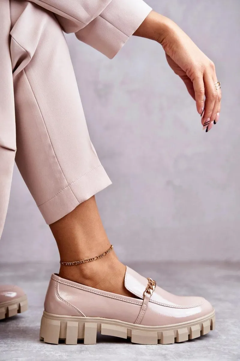 Clearance Lakierowane Półbuty Z Łańcuszkiem Beżowe Anne Damskie Półbuty Lakierowane|Mokasyny Damskie Lakierowane