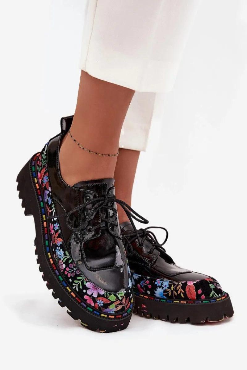 Półbuty Lakierowane|Półbuty Skórzane>Artiker Lakierowane Półbuty Z Naturalnej Skóry Ze Wzorem 57C0174 Czarne