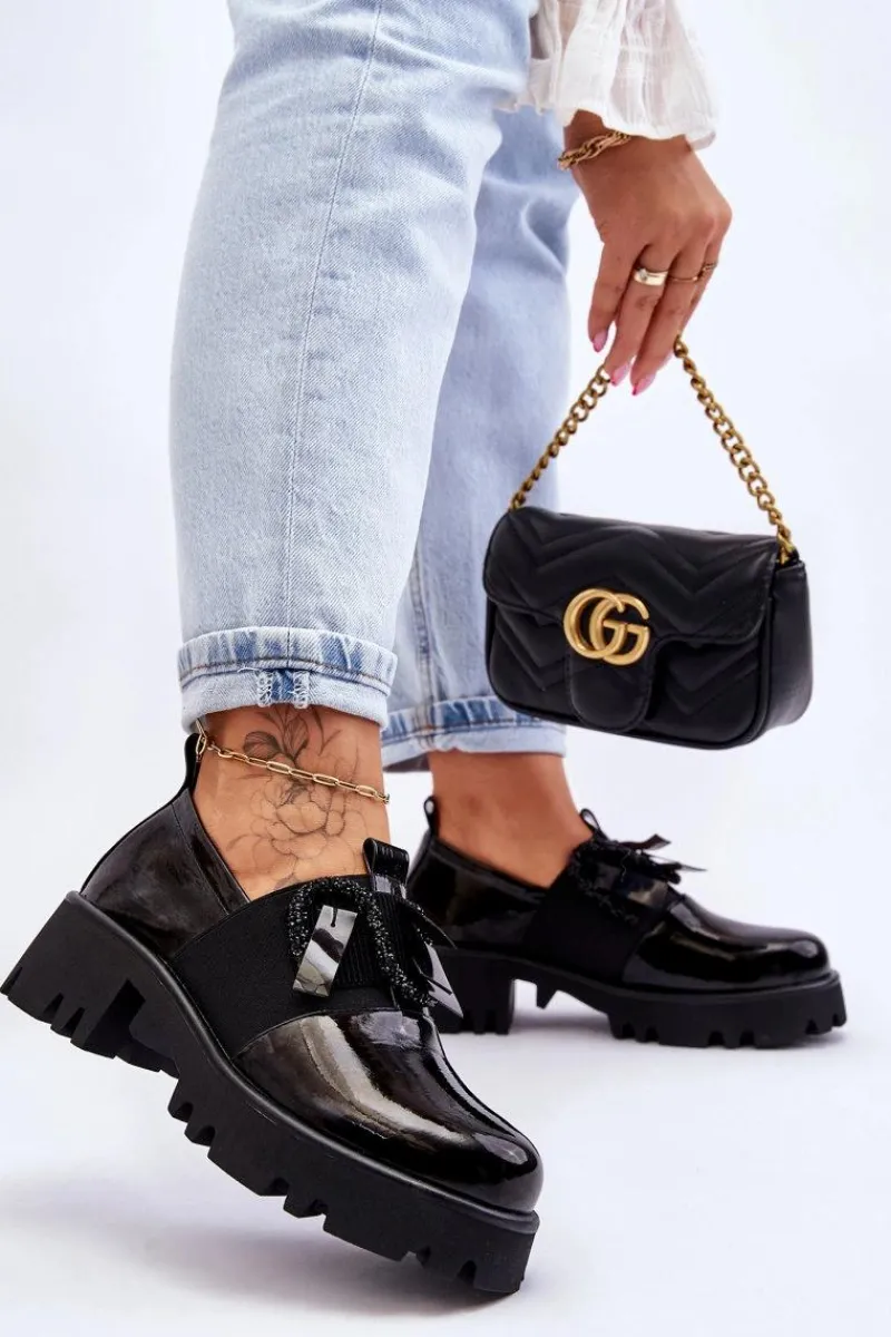 Best Lakierowane Półbuty Z Ozdobami Czarne Keily Damskie Półbuty Lakierowane