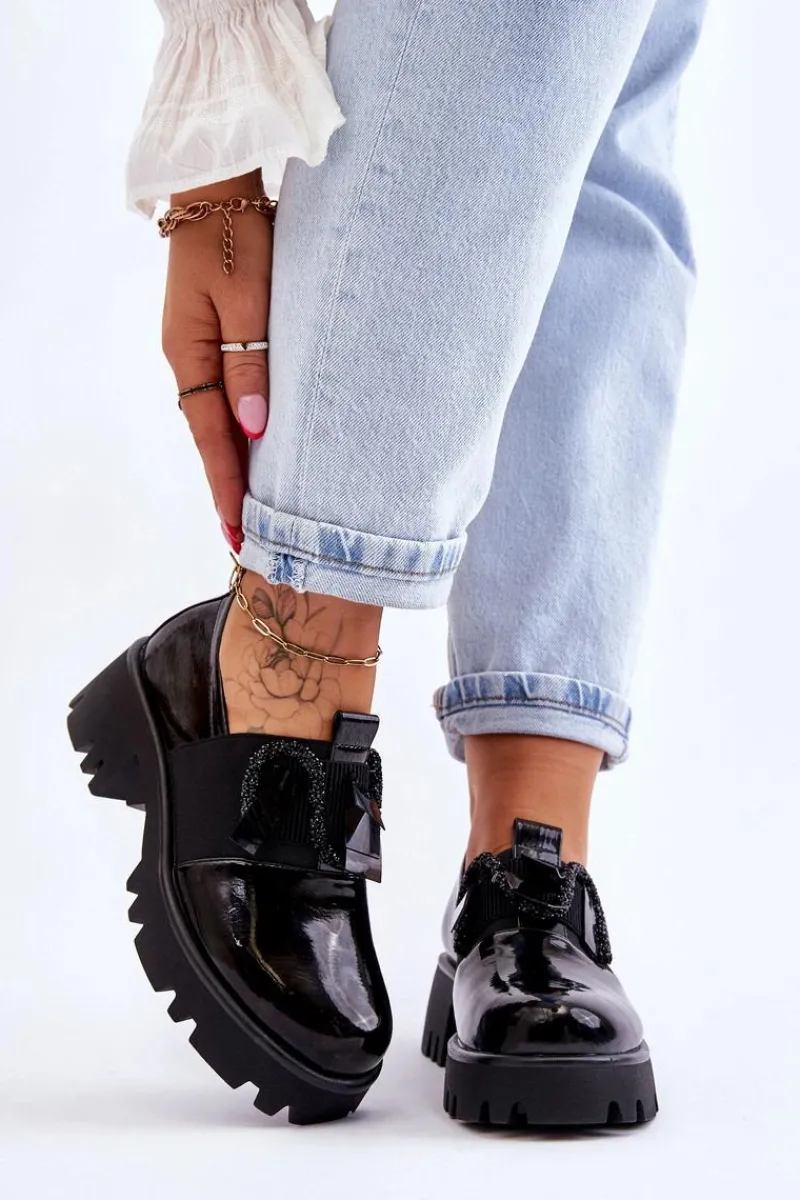 Best Lakierowane Półbuty Z Ozdobami Czarne Keily Damskie Półbuty Lakierowane