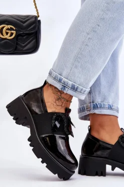 Best Lakierowane Półbuty Z Ozdobami Czarne Keily Damskie Półbuty Lakierowane