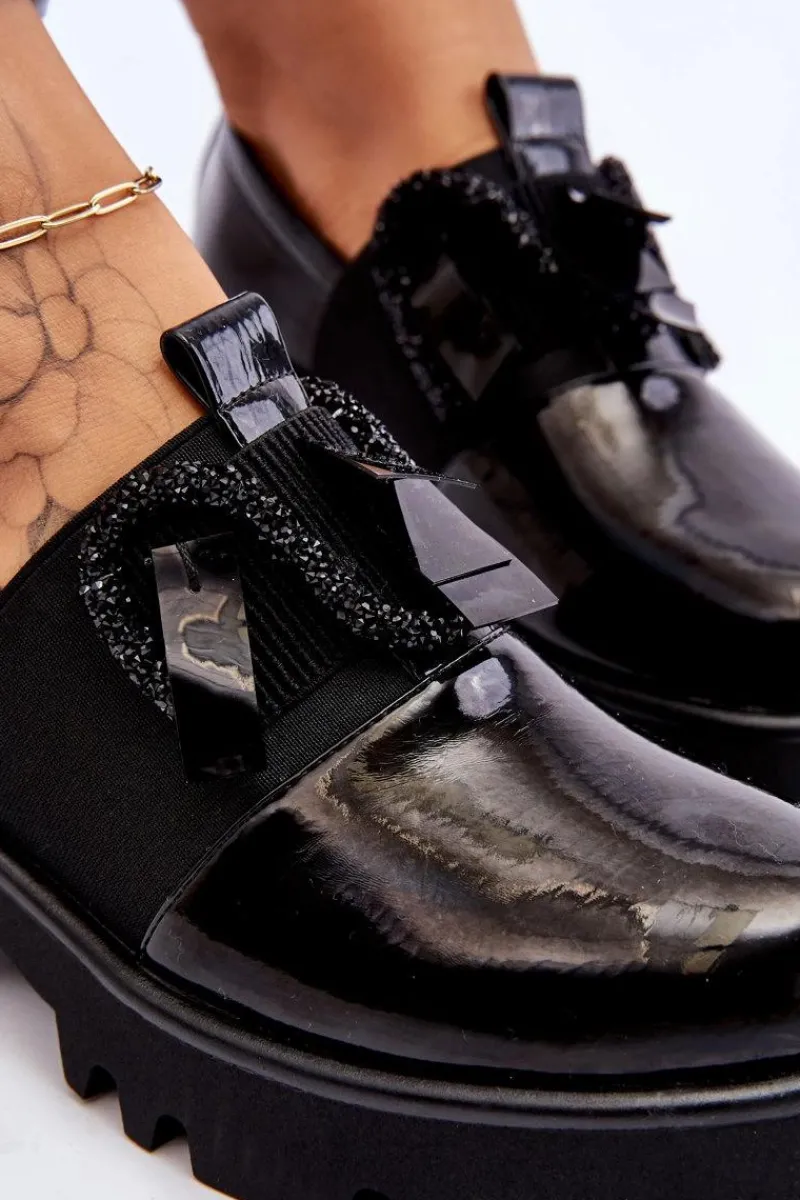 Best Lakierowane Półbuty Z Ozdobami Czarne Keily Damskie Półbuty Lakierowane