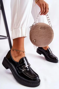 New Boto Lakierowane Półbuty Ze Srebrną Ozdobą Czarne Lemar Hestill Czarny