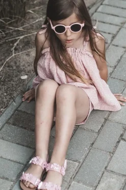 Hot Boto Lakierowane Sandałki Dziecięce Ozdobione Kwiatkami Różowe Tinette Różowy