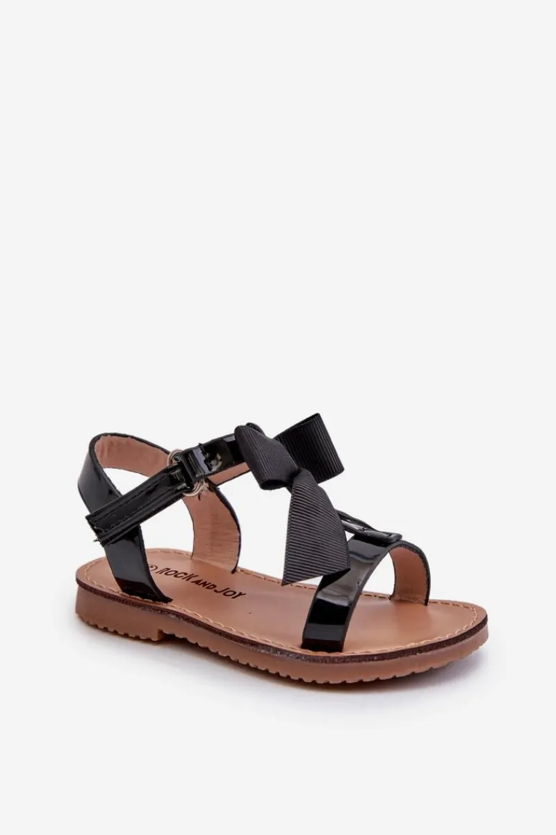 Dziewczęce>Boto Lakierowane Sandałki Dziecięce Z Kokardką Na Rzep Czarne Joratia Czarny