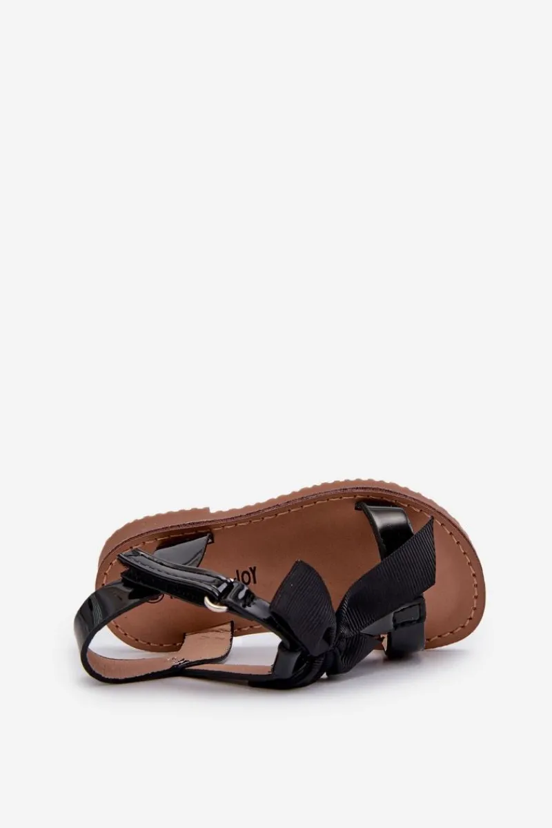 Dziewczęce>Boto Lakierowane Sandałki Dziecięce Z Kokardką Na Rzep Czarne Joratia Czarny