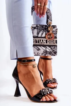 Sandały Na Obcasie>Boto Lakierowane Sandałki Na Obcasie Z Kryształkami Czarne Destiney