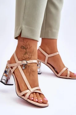 Sandały Na Słupku|Sandały Na Obcasie><noscript><img width=