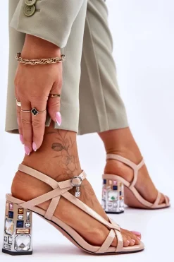 Sandały Na Słupku|Sandały Na Obcasie><noscript><img width=