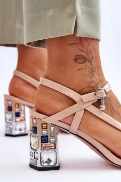 Sandały Na Słupku|Sandały Na Obcasie><noscript><img width=