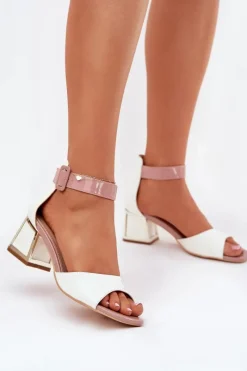 Sandały Na Słupku|Sandały Na Obcasie>Evento Lakierowane Sandały Damskie Na Słupku Białe Zennia
