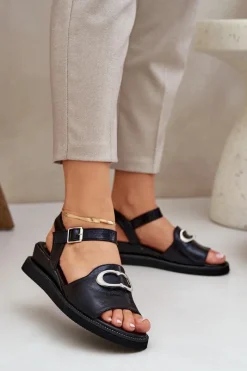 Sandały Na Koturnie>Boto Lakierowane Sandały Damskie Na Koturnie Z Ozdobą Czarne Salianes Czarny