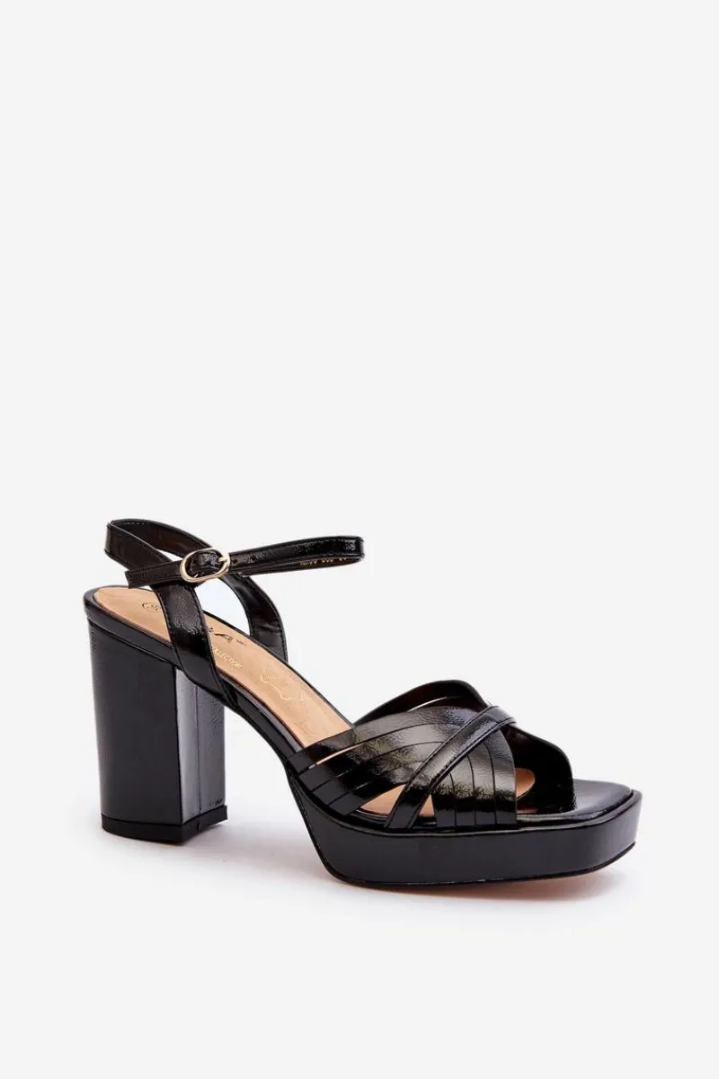 Hot Lakierowane Sandały Damskie Na Słupku Czarne D&A MR38-668 Damskie Sandały Na Słupku|Sandały Na Obcasie