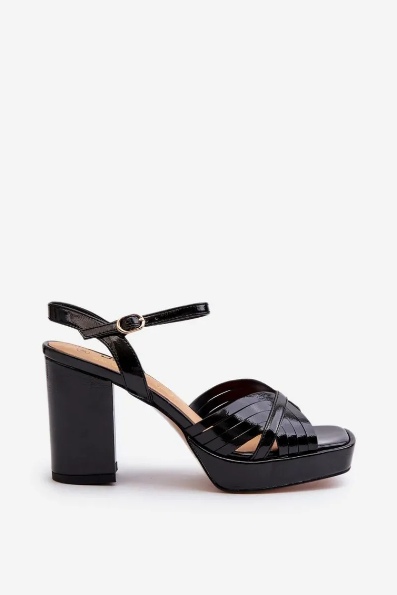 Hot Lakierowane Sandały Damskie Na Słupku Czarne D&A MR38-668 Damskie Sandały Na Słupku|Sandały Na Obcasie