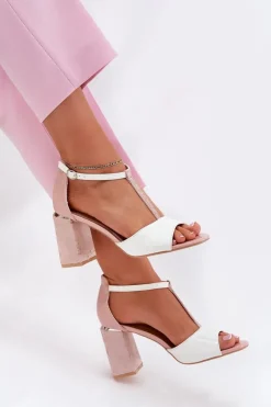 Discount Buty damskie Vinceza Lakierowane Sandały Damskie Na Słupku Vinceza 20276 Różowo-Białe