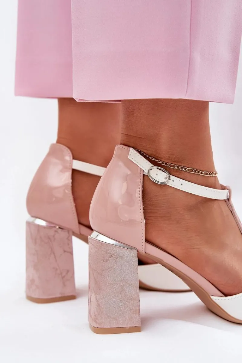 Discount Buty damskie Vinceza Lakierowane Sandały Damskie Na Słupku Vinceza 20276 Różowo-Białe