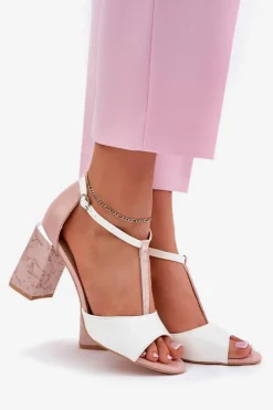 Discount Buty damskie Vinceza Lakierowane Sandały Damskie Na Słupku Vinceza 20276 Różowo-Białe