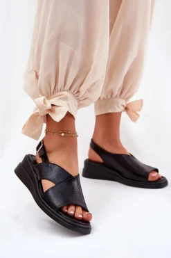 Online Boto Lakierowane Sandały Damskie Na Koturnie Z Eko Skóry Czarne Quilara Czarny