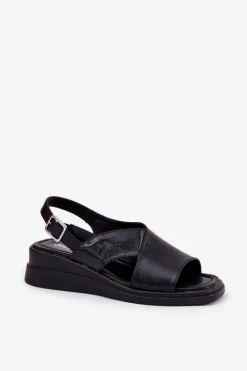 Online Boto Lakierowane Sandały Damskie Na Koturnie Z Eko Skóry Czarne Quilara Czarny