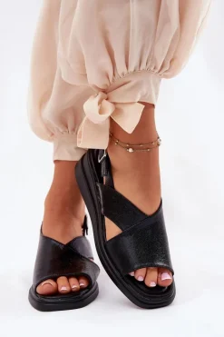 Online Boto Lakierowane Sandały Damskie Na Koturnie Z Eko Skóry Czarne Quilara Czarny