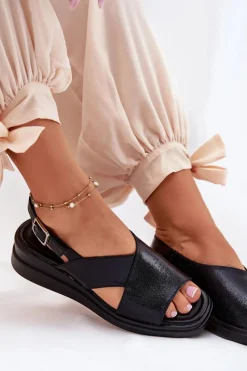 Online Boto Lakierowane Sandały Damskie Na Koturnie Z Eko Skóry Czarne Quilara Czarny