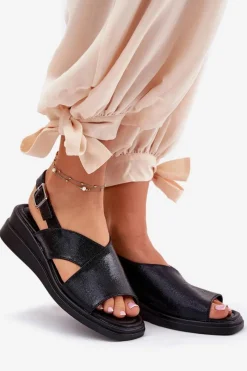 Online Boto Lakierowane Sandały Damskie Na Koturnie Z Eko Skóry Czarne Quilara Czarny