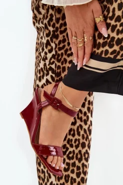 Discount Lakierowane Sandały Damskie Na Koturnie Bordowe Vliraya Damskie Sandały Na Koturnie