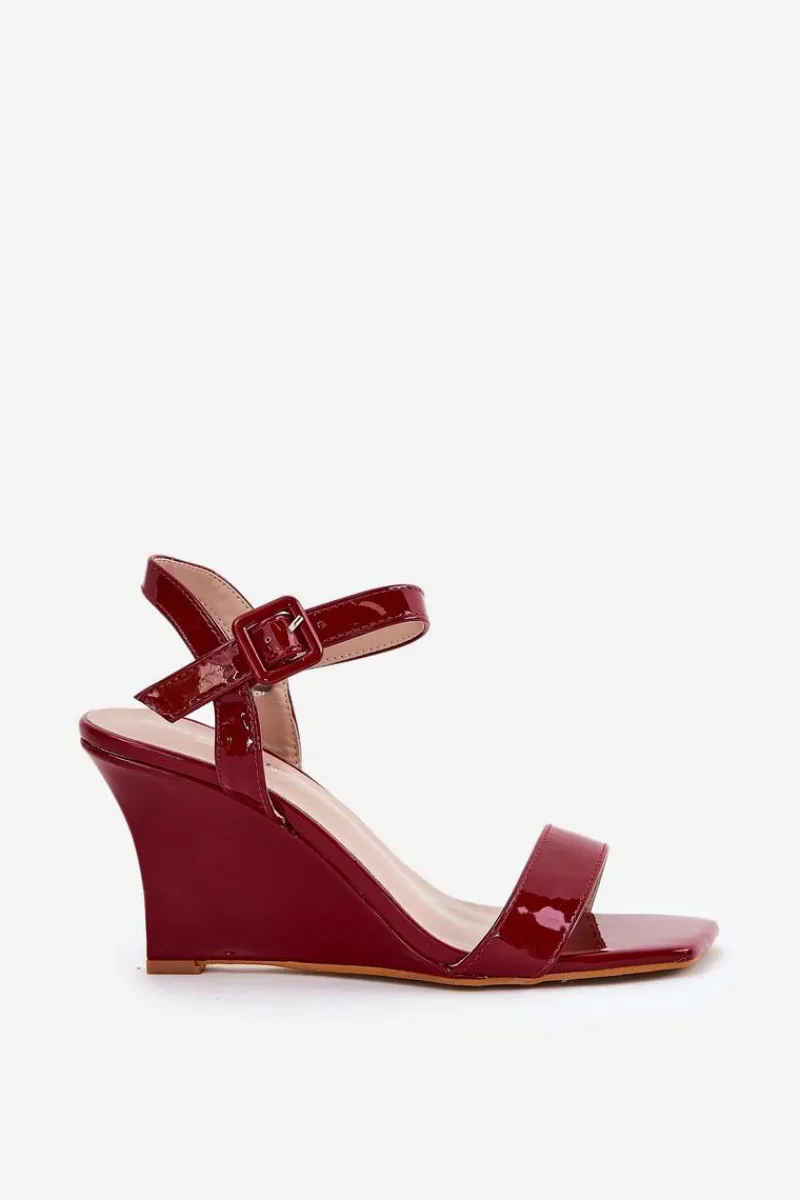 Discount Lakierowane Sandały Damskie Na Koturnie Bordowe Vliraya Damskie Sandały Na Koturnie