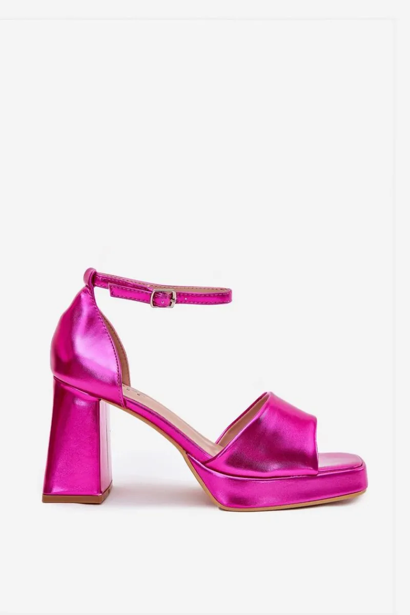 Sandały Na Słupku|Sandały Na Obcasie>Boto Lakierowane Sandały Damskie Na Słupku Fuksja Marila Różowy