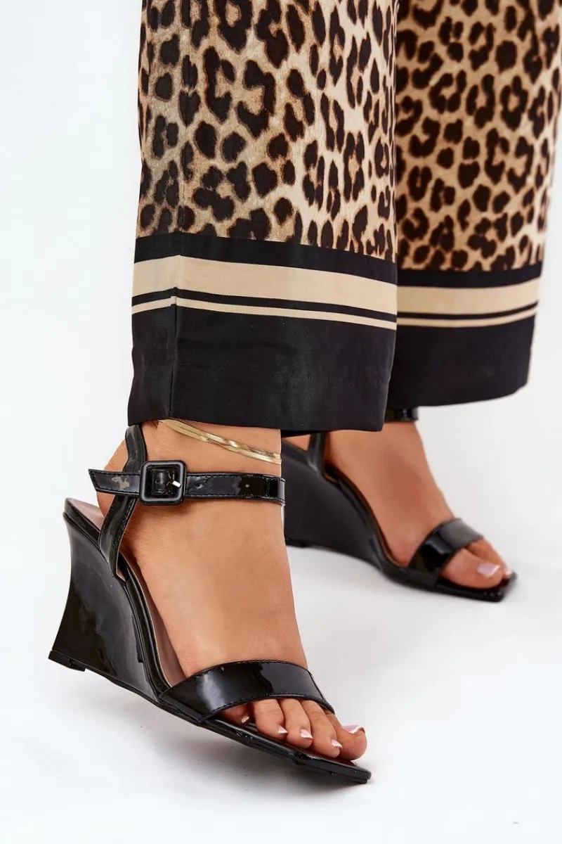 Sandały Na Koturnie>Boto Lakierowane Sandały Damskie Na Koturnie Czarne Vliraya Czarny