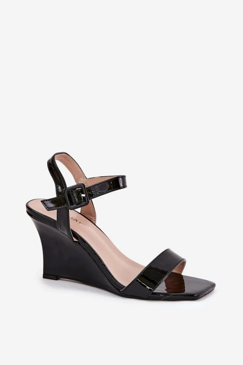 Sandały Na Koturnie>Boto Lakierowane Sandały Damskie Na Koturnie Czarne Vliraya Czarny