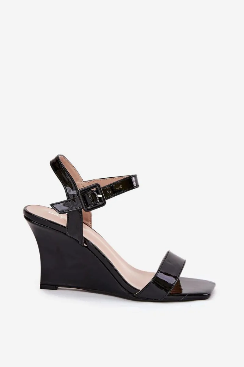 Sandały Na Koturnie>Boto Lakierowane Sandały Damskie Na Koturnie Czarne Vliraya Czarny