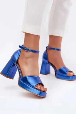 Discount Boto Lakierowane Sandały Damskie Na Słupku e Marila Niebieski