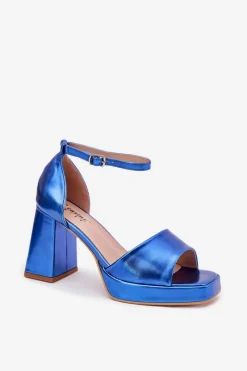Discount Boto Lakierowane Sandały Damskie Na Słupku e Marila Niebieski