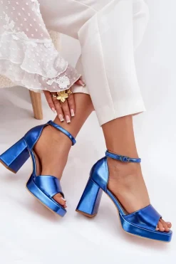 Discount Boto Lakierowane Sandały Damskie Na Słupku e Marila Niebieski